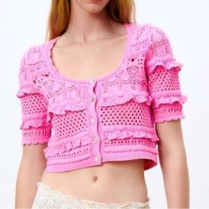 NEW Zara medium crochet eyelet cotton cardigan